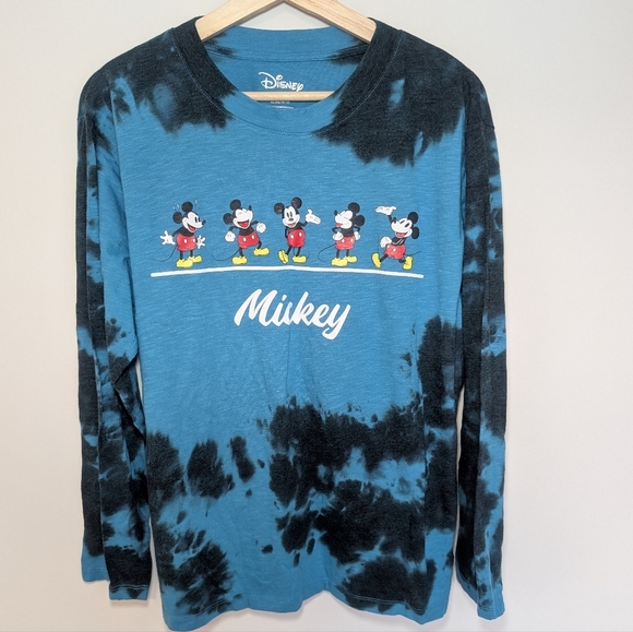 Disney Juniors Size XL Blue Tie Dye Mickey Mouse Long-Sleeved Shirt Top - Picture 1 of 6